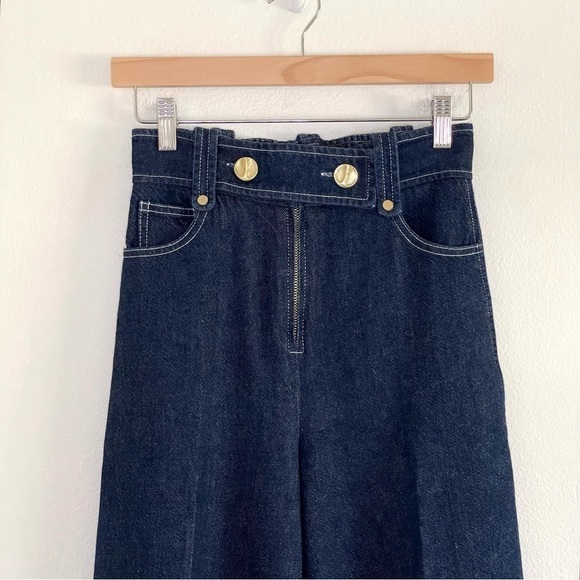 Tanya Taylor Jemma Pant High Waist Wide Leg Flare Denim Cropped Jean Indigo 2 - Picture 6 of 16